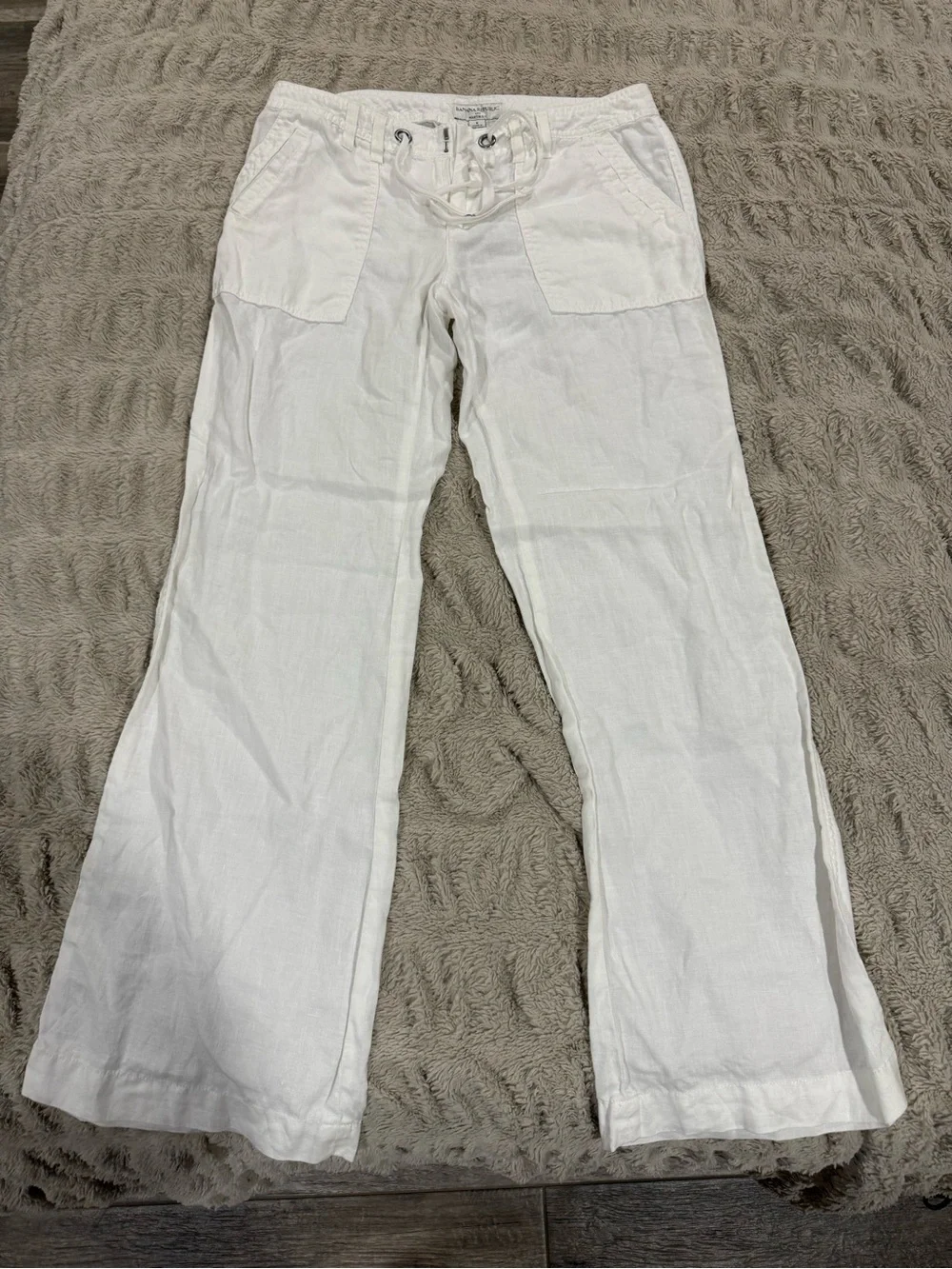 Banana Republic White Linen-Blend Drawstring Wide-Leg Pants